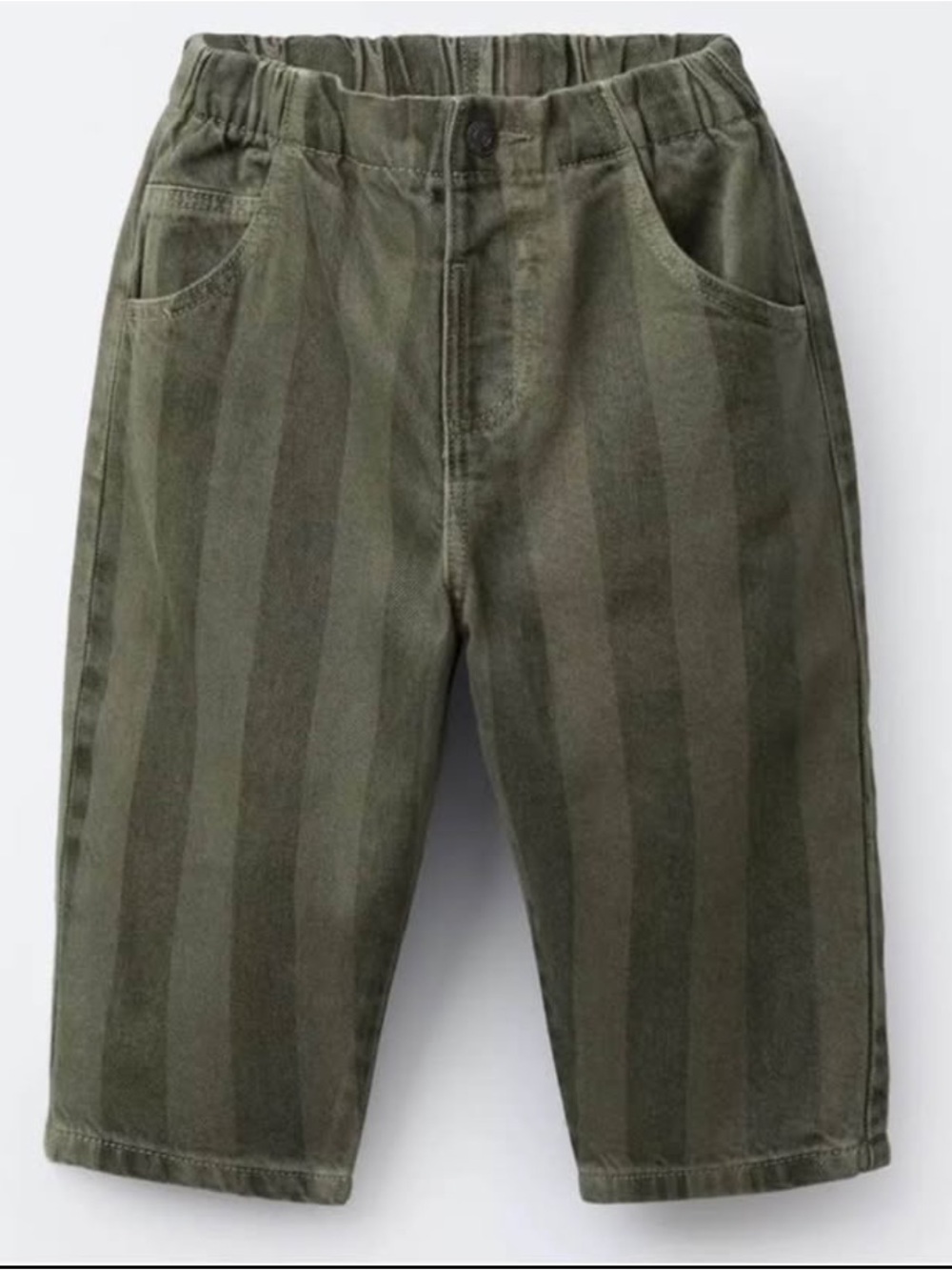 Zara Kids Olive Green Striped Pull-On Baggy Twill Pants